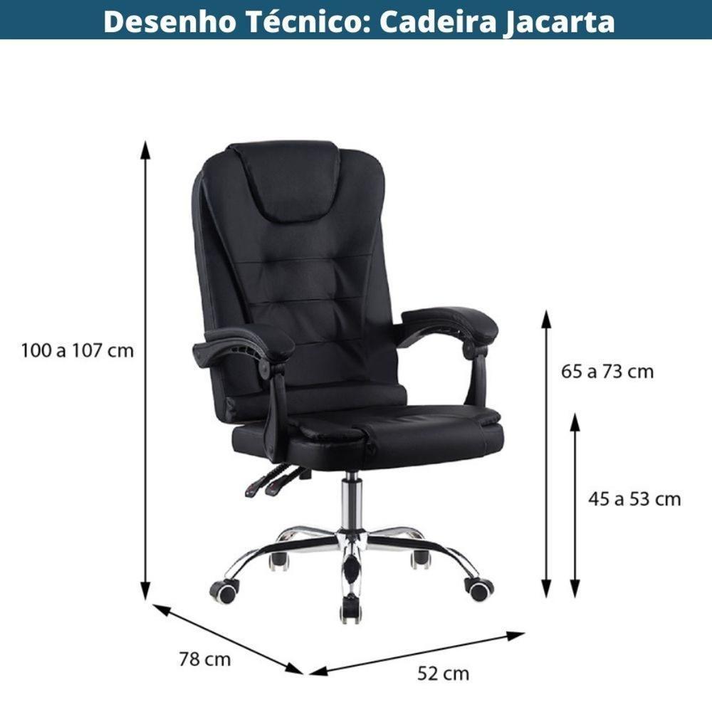 Cadeira Escritório Giratória Presidente Jacarta Or Design Revestida Em Pu Preto Base Cromado Rodízio - 4