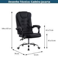 Cadeira Escritório Giratória Presidente Jacarta Or Design Revestida Em Pu Preto Base Cromado Rodízio - 4