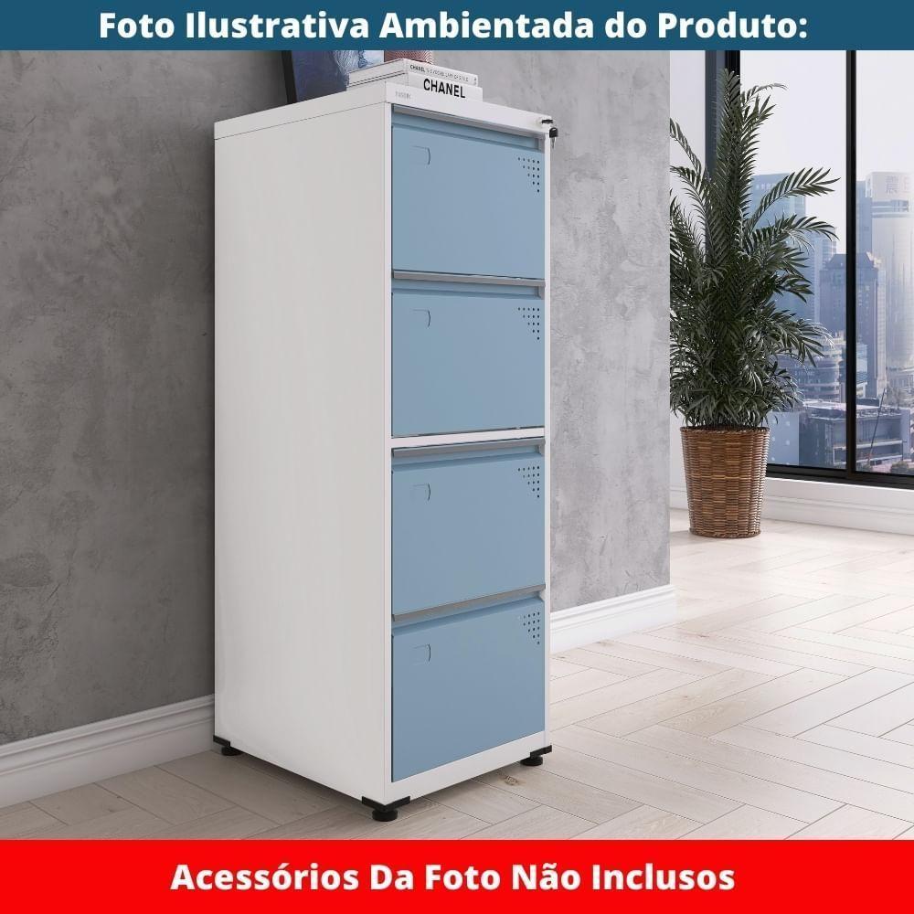 Armário De Arquivo Oficio 4 Gavetas Pandin 47cm Largura Aço Branco Com Frente Gaveta Azul Dali Com Chav - 7