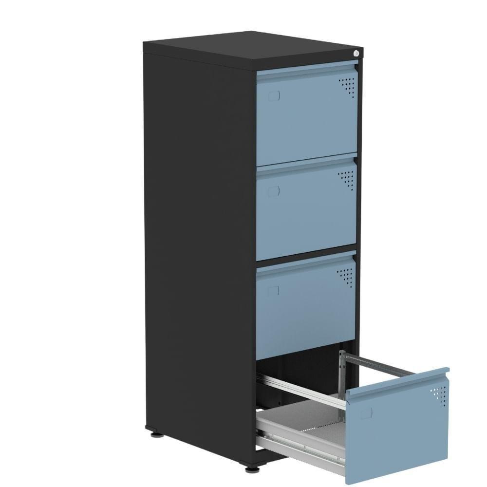 Armário De Arquivo Oficio 4 Gavetas Pandin 47cm Largura Aço Preto Com Frente Gaveta Azul Dali Com Chave - 2