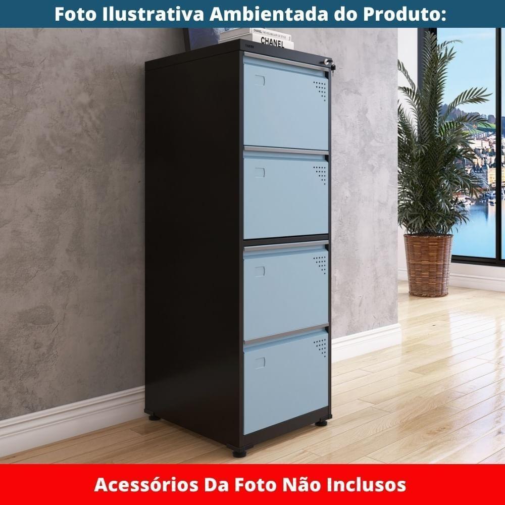 Armário De Arquivo Oficio 4 Gavetas Pandin 47cm Largura Aço Preto Com Frente Gaveta Azul Dali Com Chave - 7