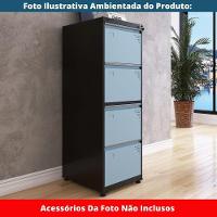 Armário De Arquivo Oficio 4 Gavetas Pandin 47cm Largura Aço Preto Com Frente Gaveta Azul Dali Com Chave - 7
