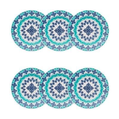 Jogo De Pratos Fundo Ellegance 6 Pc Ceramica Azul Verde
