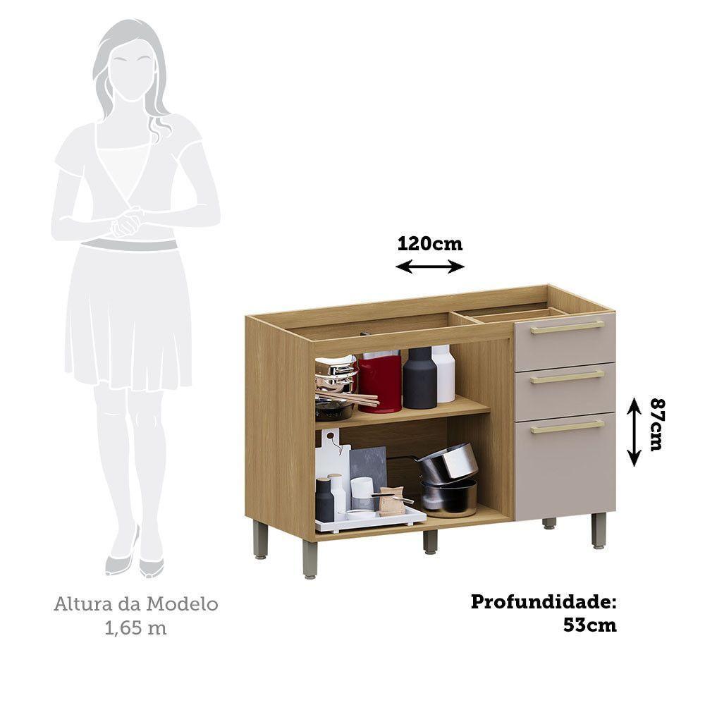 Balcão De Cozinha Pia 120cm 2 Pts E 3 Gav S/ Tampo Elegance Freijó/cinammon - 3