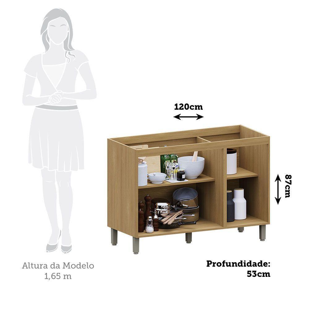 Balcão Cozinha P/ Pia 120cm 3 Pts S/ Tampo Elegance Luciane Freijó/cinammon - 3