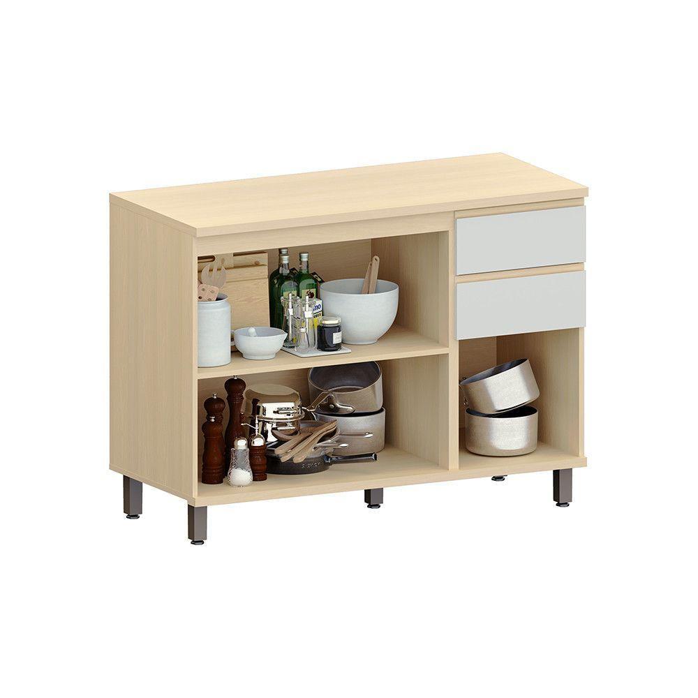 Balcão De Cozinha 120cm 3 Pts E 2 Gav C/ Tampo Aura Luciane Carvalho/cinza Cristal - 3