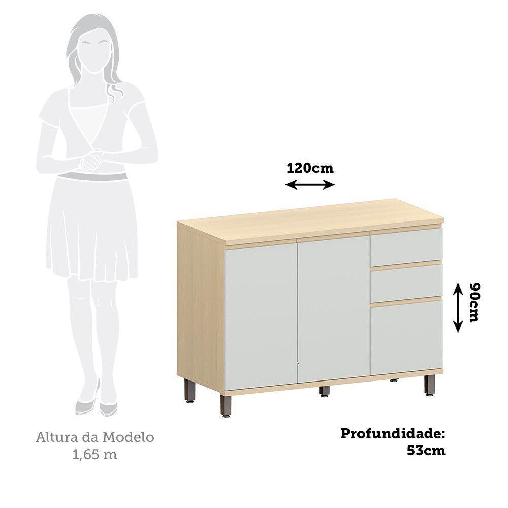 Balcão De Cozinha 120cm 3 Pts E 2 Gav C/ Tampo Aura Luciane Carvalho/cinza Cristal - 4