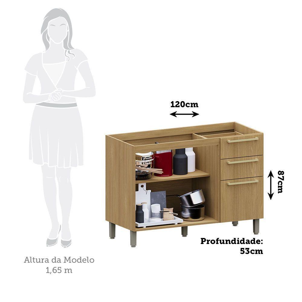 Balcão De Cozinha Pia 120cm 2 Pts E 3 Gav S/ Tampo Elegance Freijó/freijó Brasil - 3