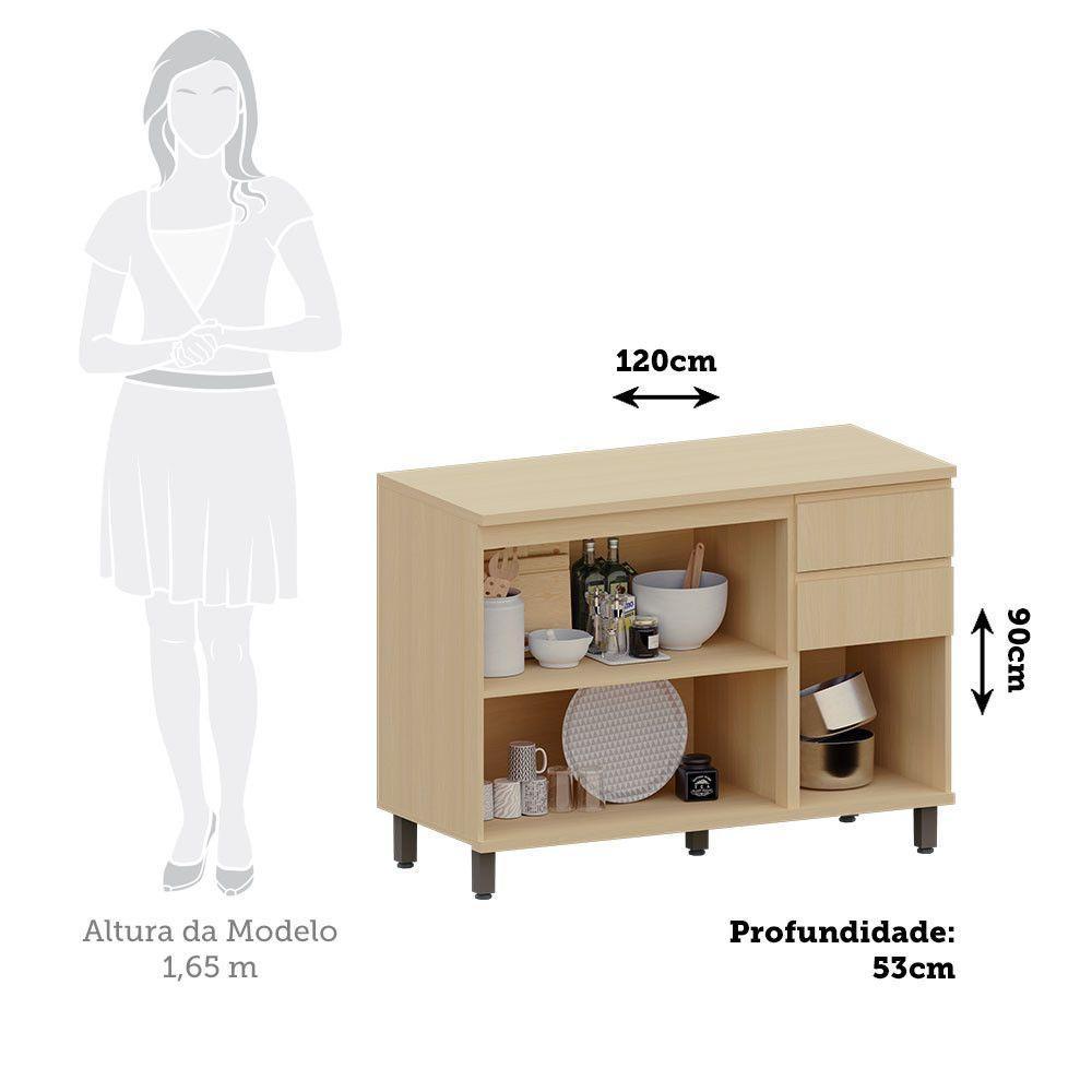 Balcão De Cozinha 120cm 3 Pts E 2 Gav C/ Tampo Aura Luciane Carvalho - 4
