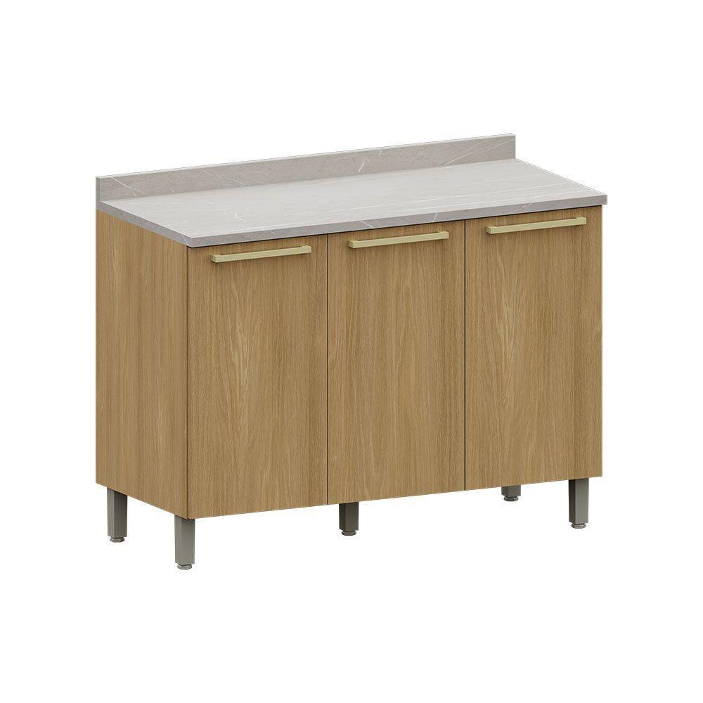 Balcão Cozinha P/ Pia 120cm 3 Pts C/ Tampo Elegance Luciane Freijó Quartzo Bege - 1