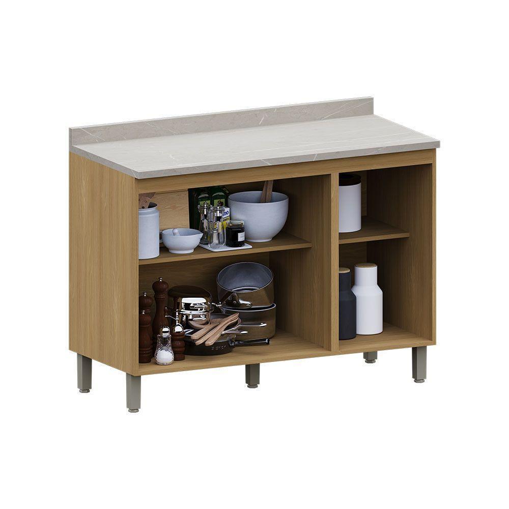 Balcão Cozinha P/ Pia 120cm 3 Pts C/ Tampo Elegance Luciane Freijó Quartzo Bege - 2