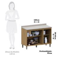 Balcão Cozinha P/ Pia 120cm 3 Pts C/ Tampo Elegance Luciane Freijó Quartzo Bege - 3