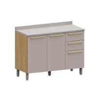 Balcão De Cozinha Pia 120cm 2 Pts E 3 Gav C/ Tampo Elegance Freijó/cinammon/quartzo Bege - 1