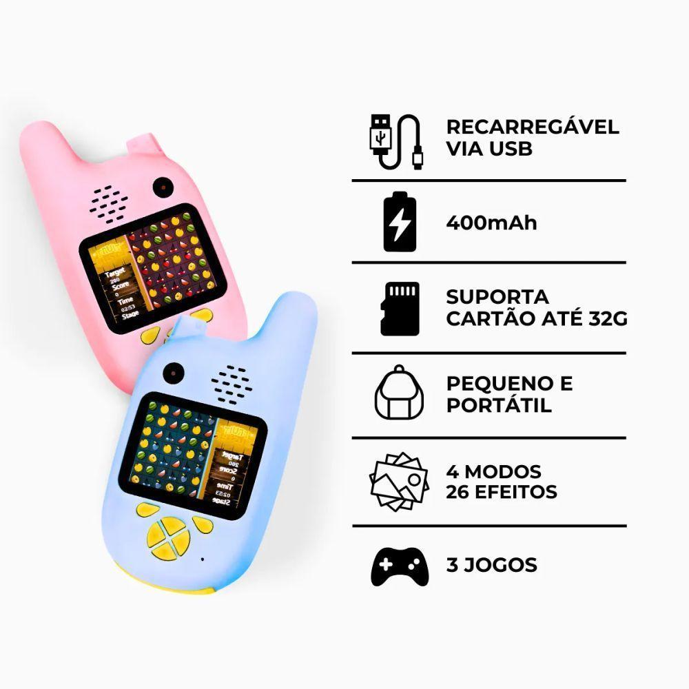 Walkie Talkie Infantil Com Câmera Digital Para Crianças - Par (azul E Rosa) - Bivolt - 9
