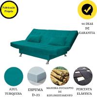 Sofá Cama Casal Com Almofadas Rivera Suede Azul Turquesa - 5