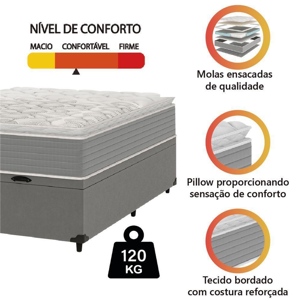 Cama Box Baú Casal Molas Ensacadas Pillow Top 138x188x66cm Martino Cinza Umaflex Cinza - 6