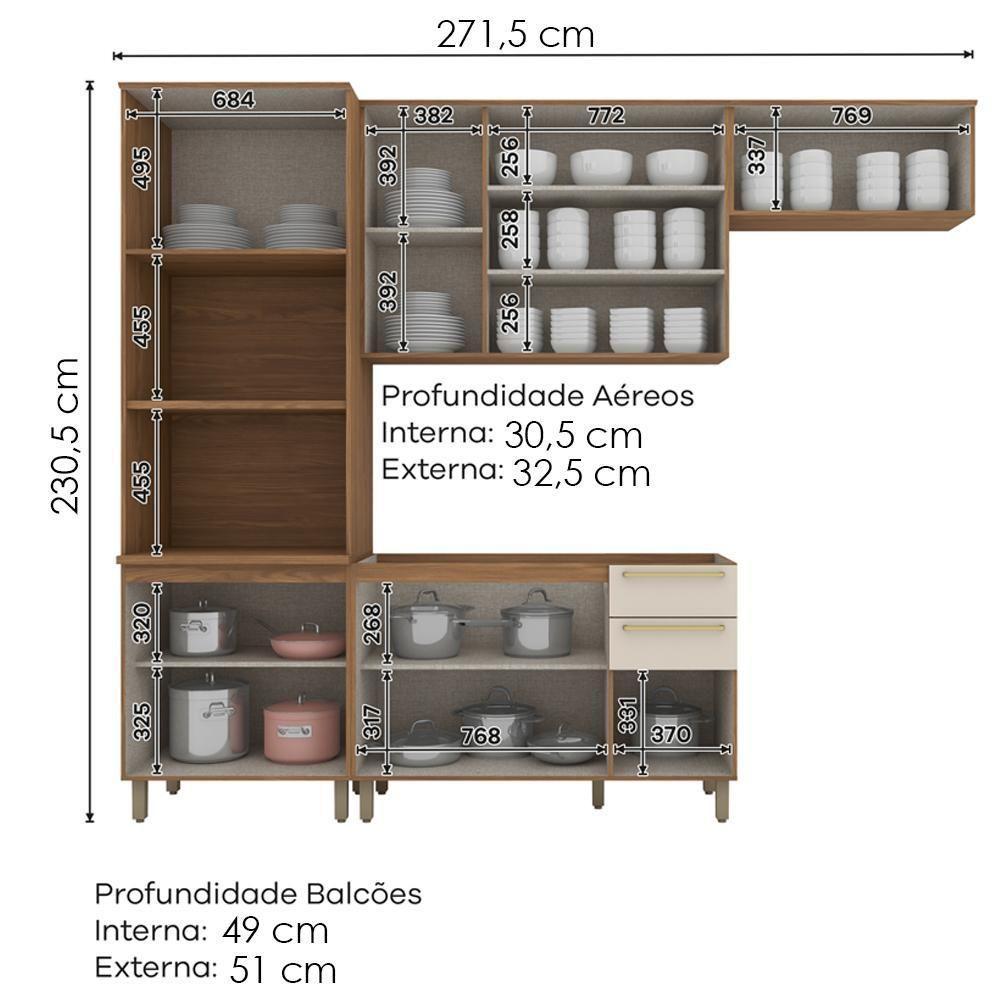 Cozinha Modulada 4 Pecas 272 Cm Requinte Henn Nature Areia - 3
