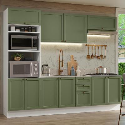 Cozinha Completa Vik 10 Portas 3 Gavetas MDP 270 cm Branco-verde com Pés