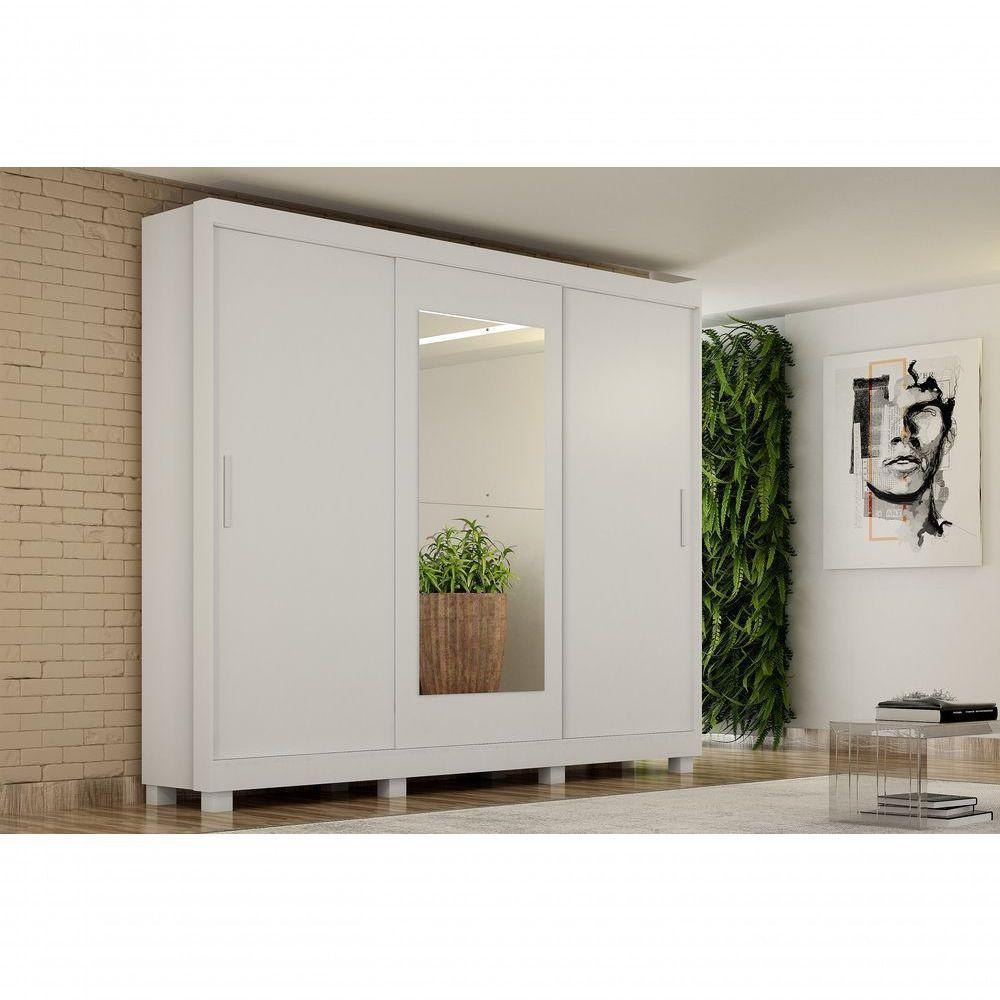 Armario Roupeiro Florença 3 Portas 4 Gavetas C/kit 2 Espelhos E Com Pes Chf Branco - 1