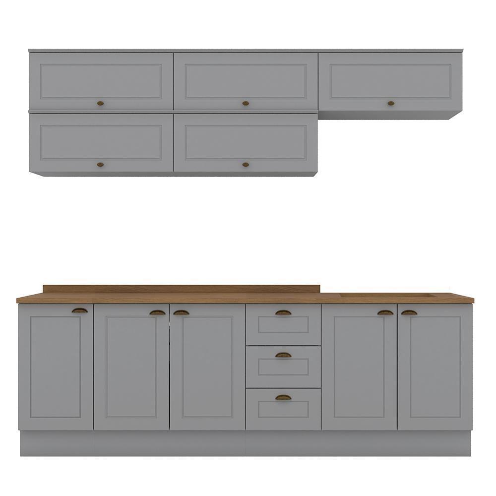 Cozinha Modulada Americana 8 Peças Balcão 120cm Cinza/nature Com Tampo - Móveis Henn Cinza/nature - 1