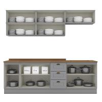 Cozinha Modulada Americana 8 Peças Balcão 120cm Cinza/nature Com Tampo - Móveis Henn Cinza/nature - 6