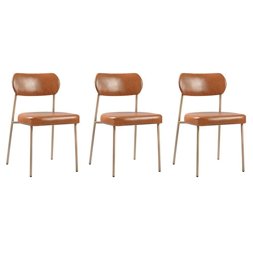 Conjunto 3 Cadeiras Lavínia Couríssimo Amarula/aço Champanhe - Salaone Couríssimo Amarula/aço Champanhe - 1