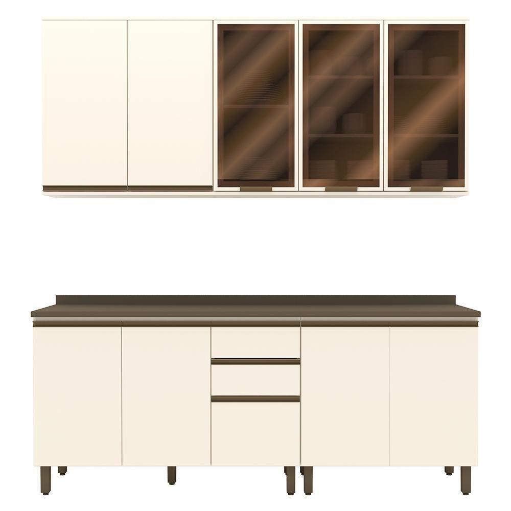Cozinha Modulada Connect 5 Peças Aéreo 3 Portas Off White Com Vidro - Móveis Henn Off White - 1