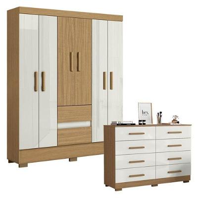 Cômoda e Guarda Roupa Casal Coimbra 2014148 2005138 6 Portas Giratórias 10 Gavetas Atacama Off White