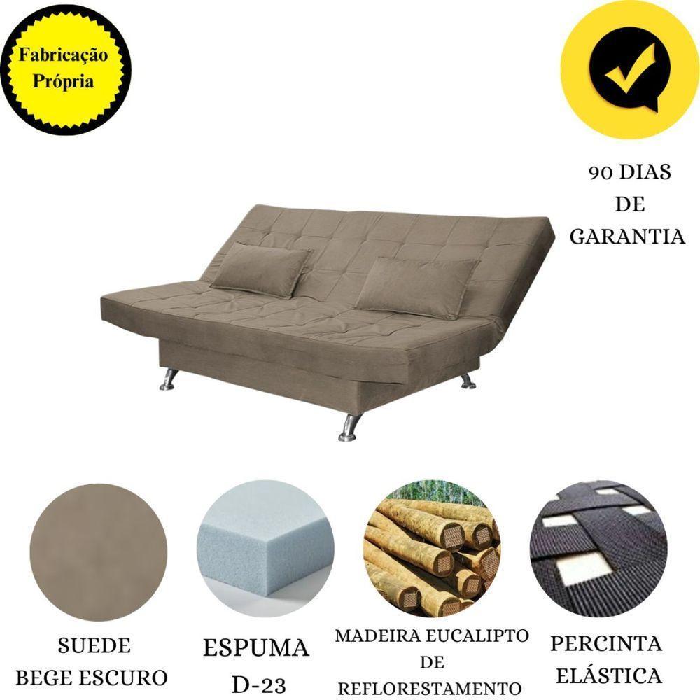 Sofá Cama Casal Com Almofadas Califórnia Suede Cappuccino - 5