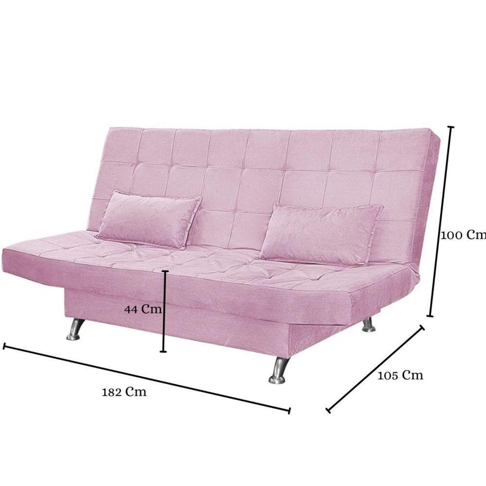 Sofá Cama Casal Com Almofada 3 Lugares Califórnia Suede Rosê - 3