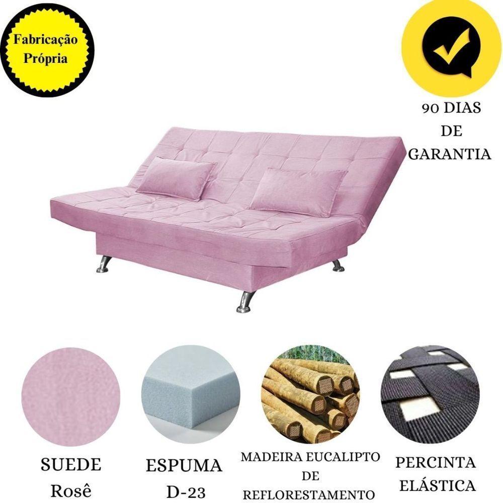 Sofá Cama Casal Com Almofada 3 Lugares Califórnia Suede Rosê - 5