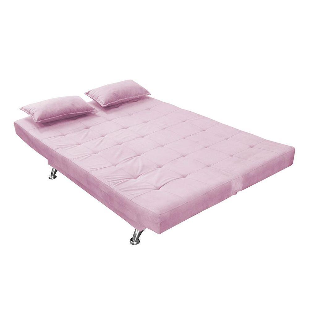 Sofá Cama Casal Com Almofada 3 Lugares Califórnia Suede Rosê - 7