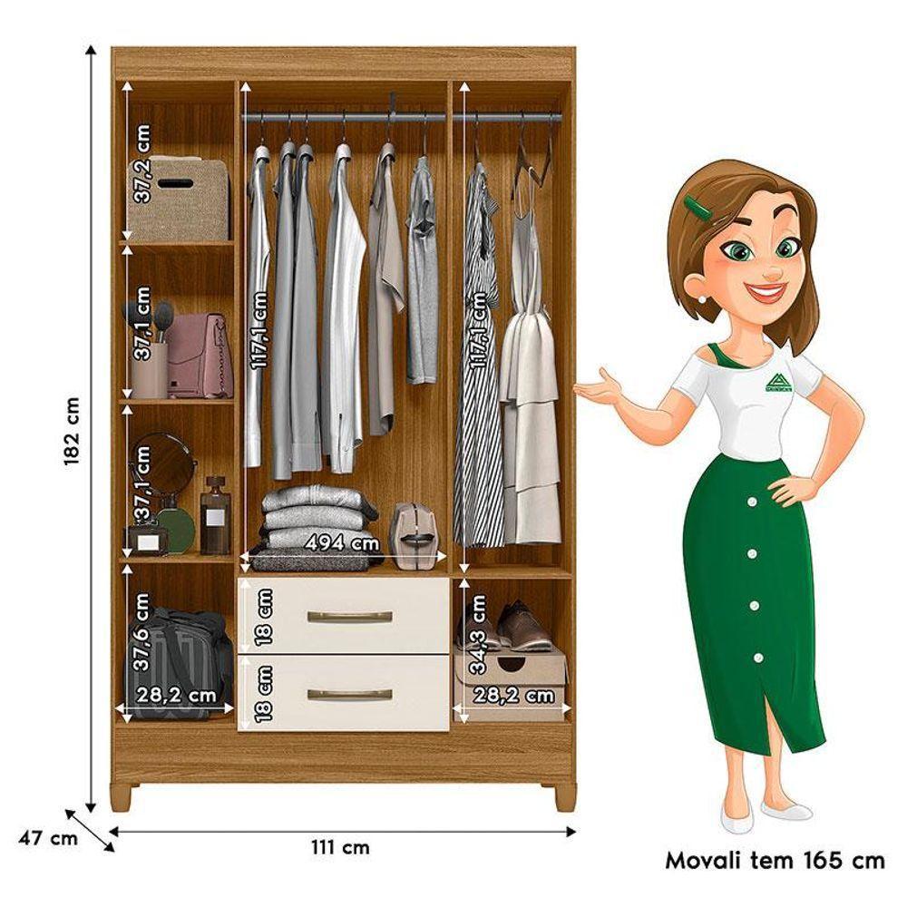 Guarda Roupa Solteiro Paraty E Cômoda Vênus Com Pés Freijó Off White - Moval - 4