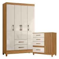 Guarda Roupa Solteiro Paraty E Cômoda Vênus Com Pés Freijó Off White - Moval - 1