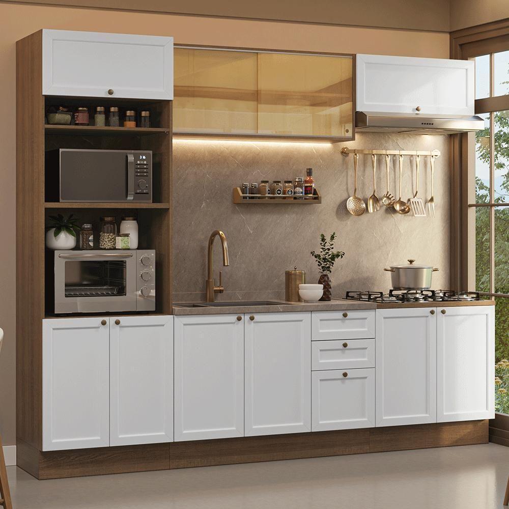 Armário De Cozinha Completa 270 Cm Rustic/branco Vik Madesa 02 Rustic/branco - 1