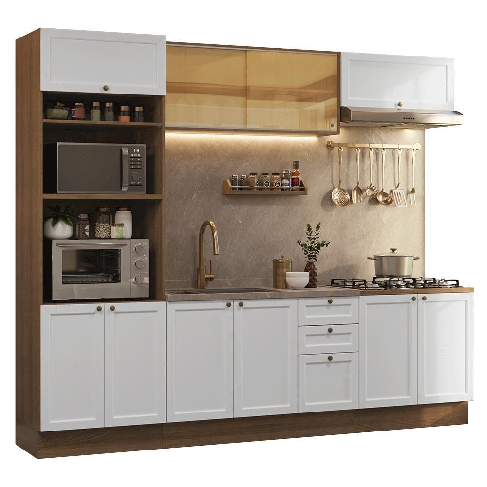 Armário De Cozinha Completa 270 Cm Rustic/branco Vik Madesa 02 Rustic/branco - 2