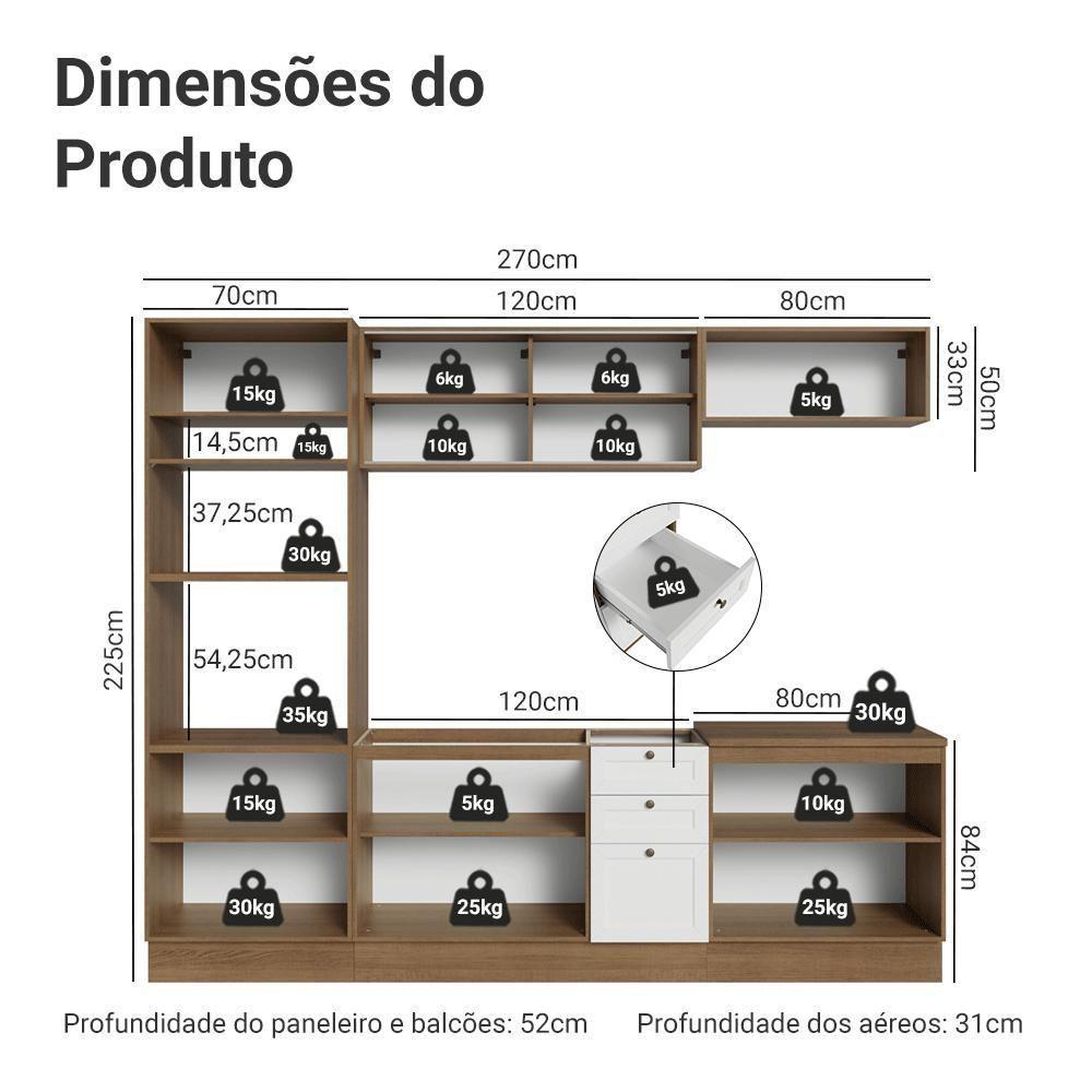 Armário De Cozinha Completa 270 Cm Rustic/branco Vik Madesa 02 Rustic/branco - 3