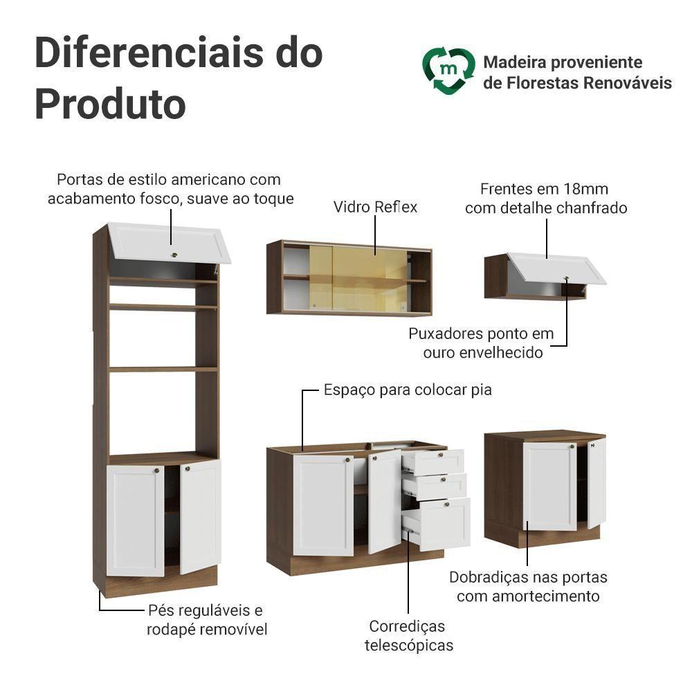 Armário De Cozinha Completa 270 Cm Rustic/branco Vik Madesa 02 Rustic/branco - 4