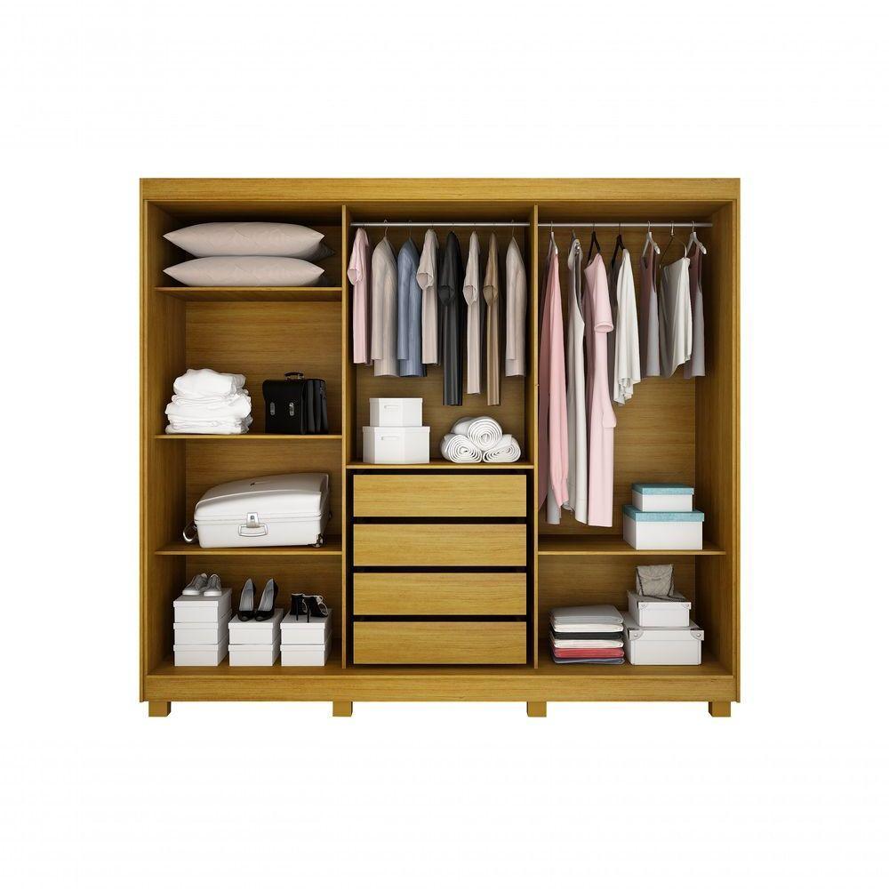 Armario Roupeiro Florença 3 Portas 4 Gavetas C/kit 2 Espelhos E Com Pes Chf Cinamomo - 2