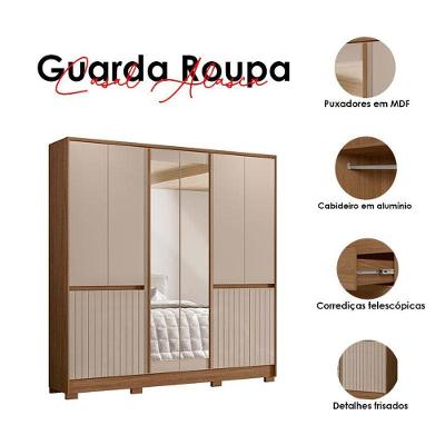 Guarda Roupa Casal Alasca e Cômoda Vênus 10 Portas 4 Gavetas Carvalho Fendi MDP