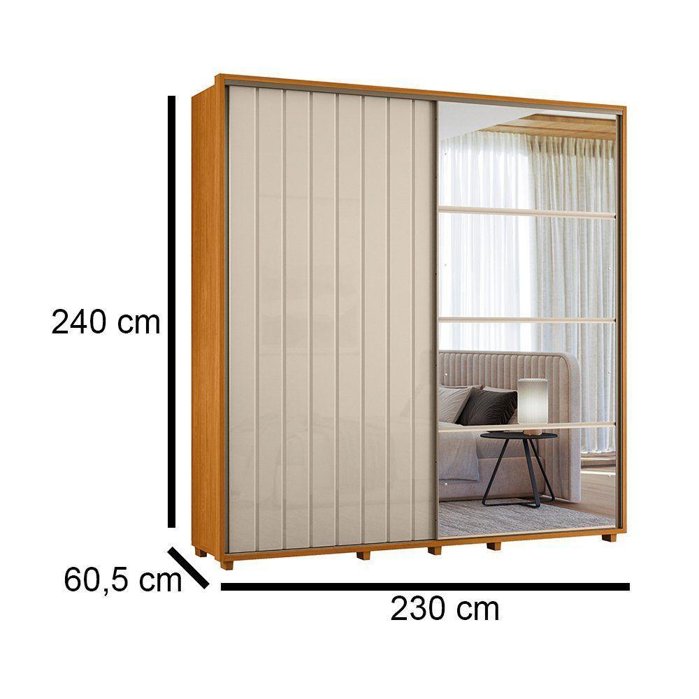 Guarda-roupa Casal Monet Ripado 2 Portas De Correr 4 Gavetas 1 Porta C/ Espelho - 7 Decor Cinamomo E Off White - 4