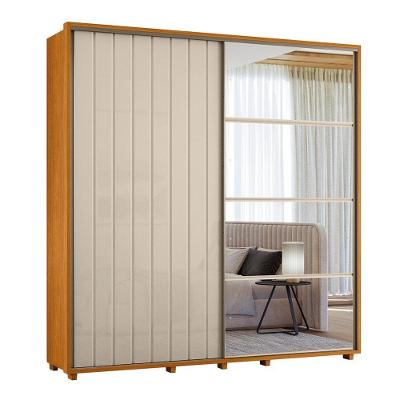 Guarda-roupa Casal Monet Ripado 2 Portas De Correr 4 Gavetas 1 Porta C/ Espelho - 7 Decor Cinamomo E Off White