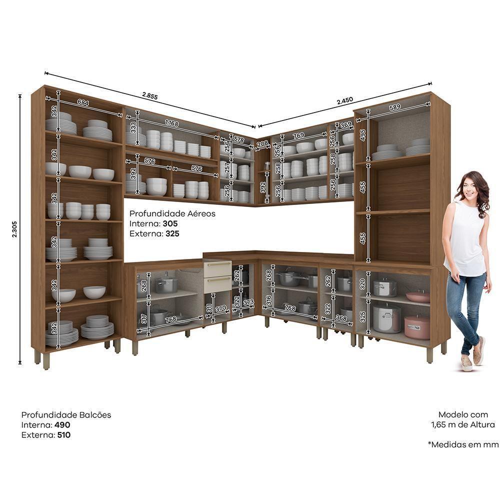 Cozinha Modulada Requinte 10 Peças Com Torre Quente 2 Fornos Nature/areia - Móveis Henn Nature/areia - 7