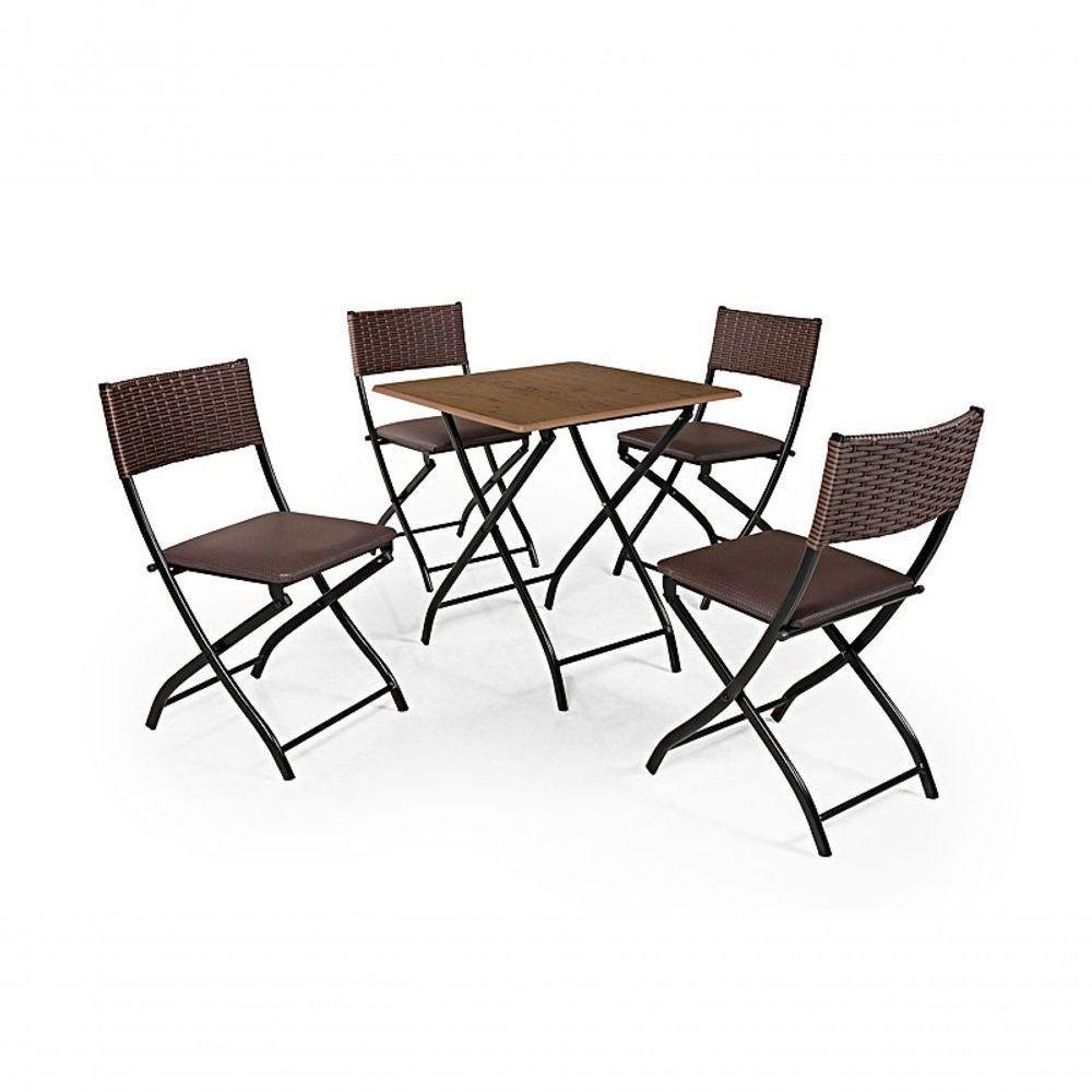Jogo De Mesa Dobravel Imbuia Com 4 Cadeiras Marrom - 1