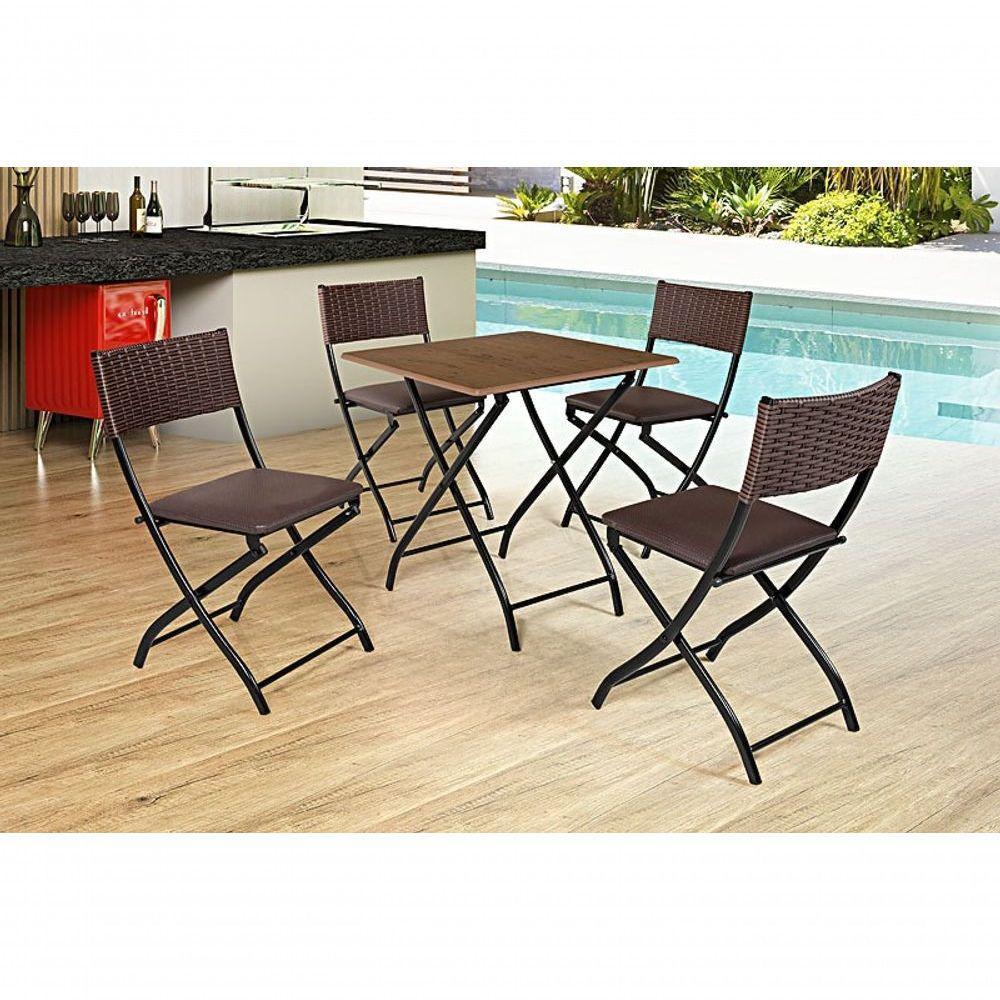 Jogo De Mesa Dobravel Imbuia Com 4 Cadeiras Marrom - 2