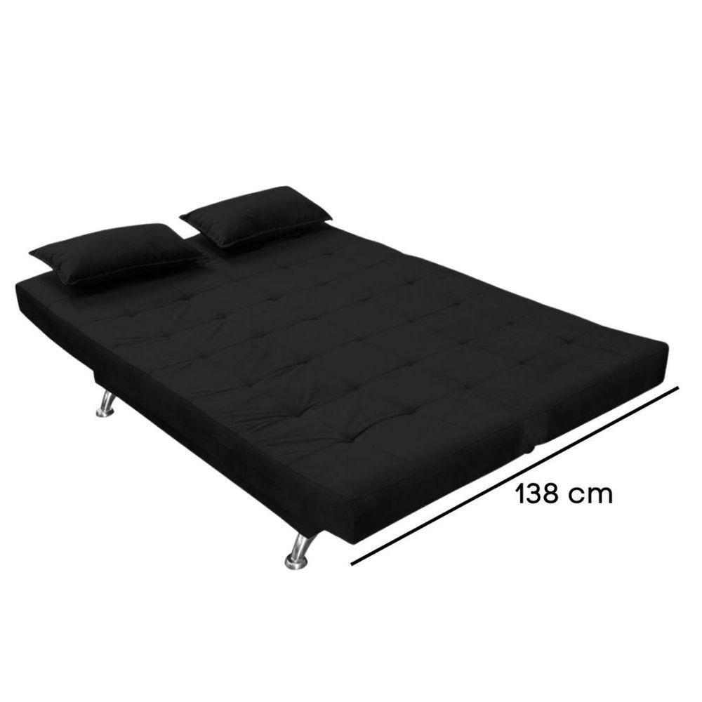 Sofá Cama Casal 3 Lugares Com Almofadas Bettina Suede Preto - 4