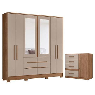 Guarda Roupa Casal e Cômoda San Francisco Vênus 7 Portas 10 Gavetas MDP Carvalho Fendi