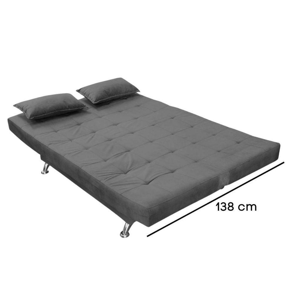 Sofá Cama Casal Com Almofadas Chicago Suede Cinza - 4