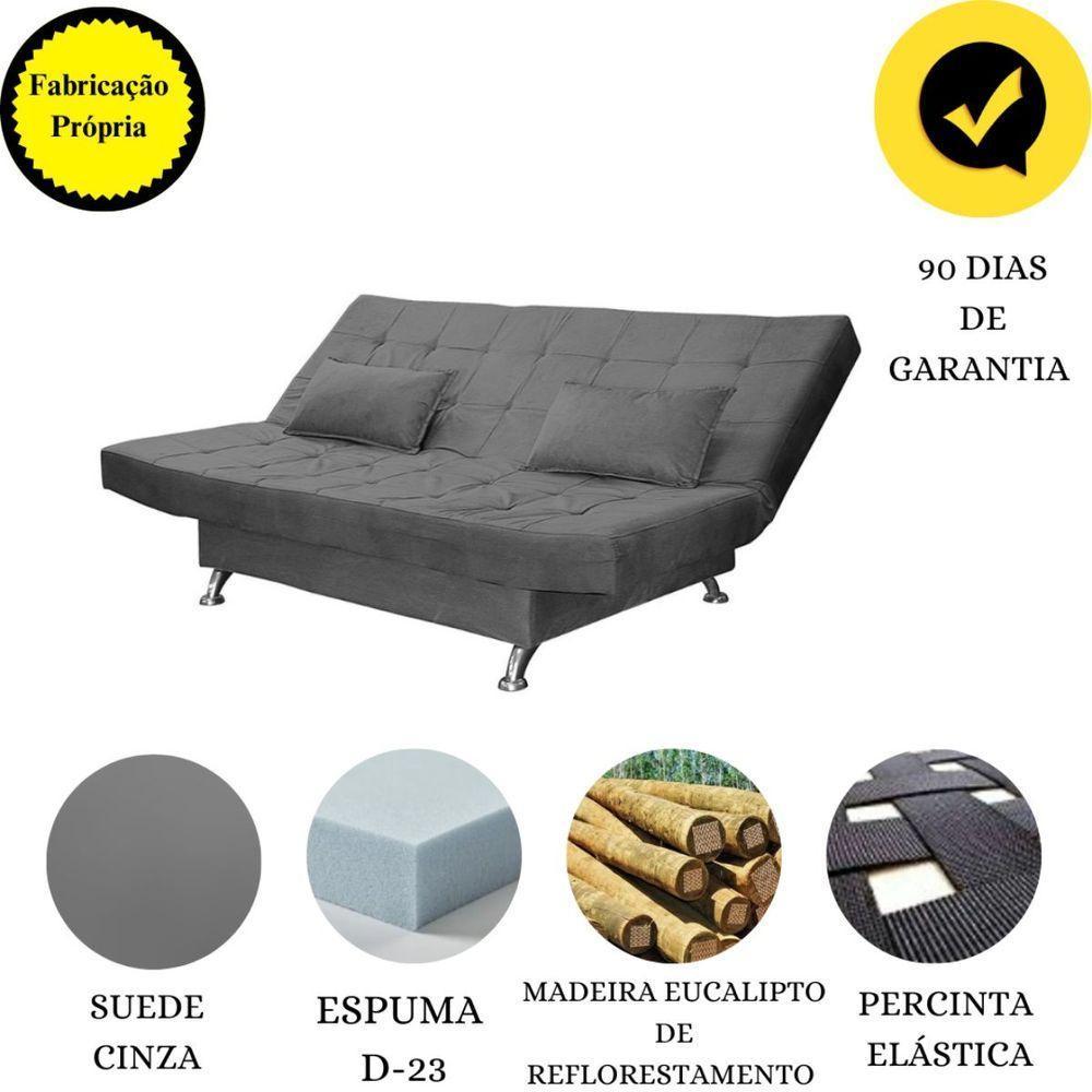 Sofá Cama Casal Com Almofadas Chicago Suede Cinza - 5