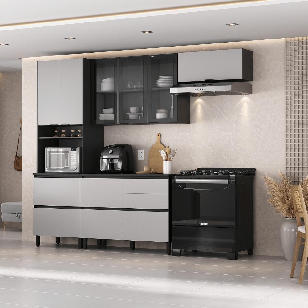 Cozinha Completa Itatiaia Lumina 270cm Em Madeira Mdf Grafite/fendi - 1